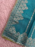 Pure Banarasi Silk Dupatta – Peacock Blue with Gold Zari Woven Border