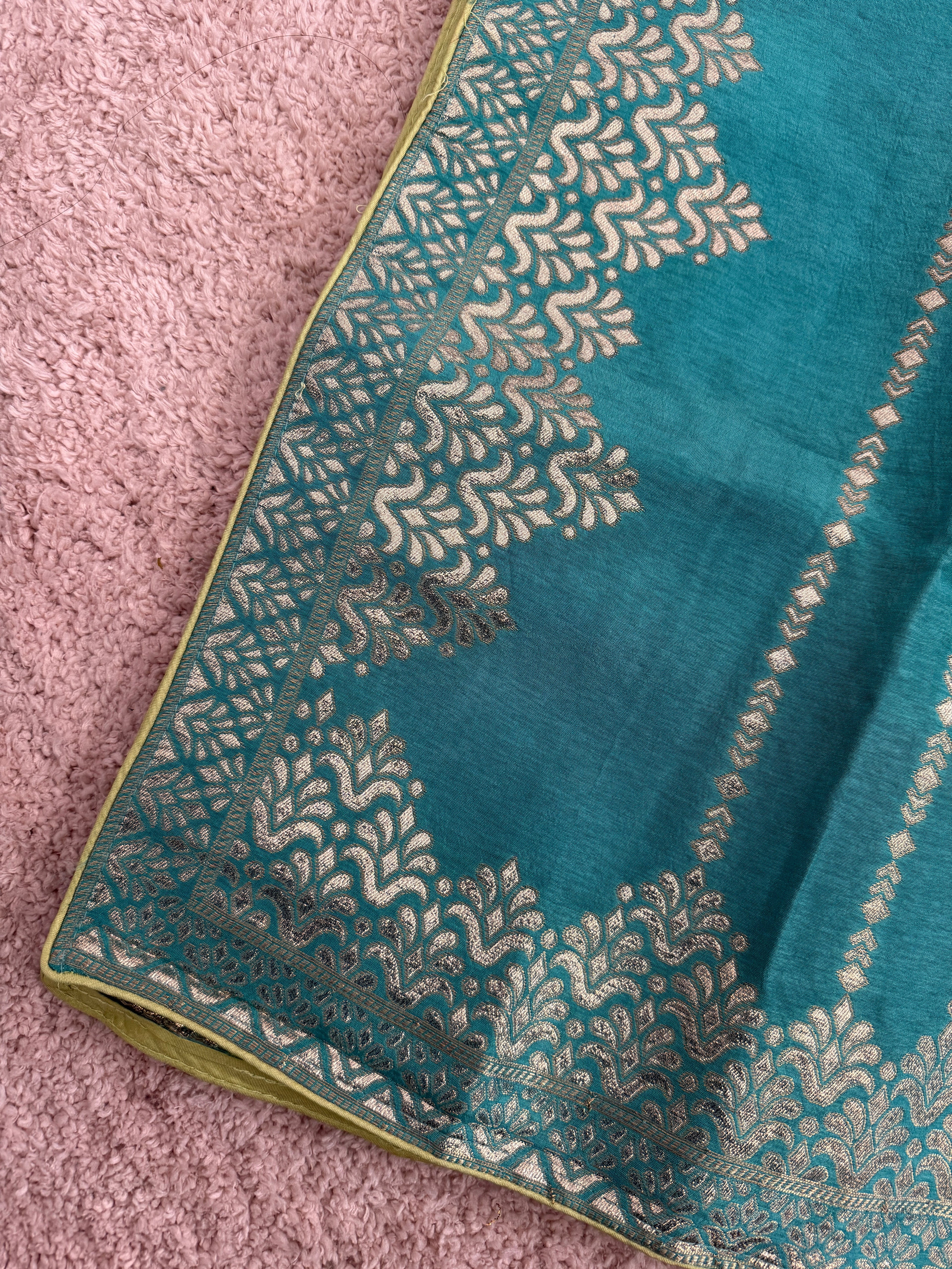Pure Banarasi Silk Dupatta – Peacock Blue with Gold Zari Woven Border