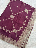 Pure Banarasi Silk Dupatta – Wine | Gold Zari Woven Paisley Border