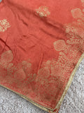 Pure Banarasi Silk Dupatta – Peach Coral | Gold Zari Woven Floral Border