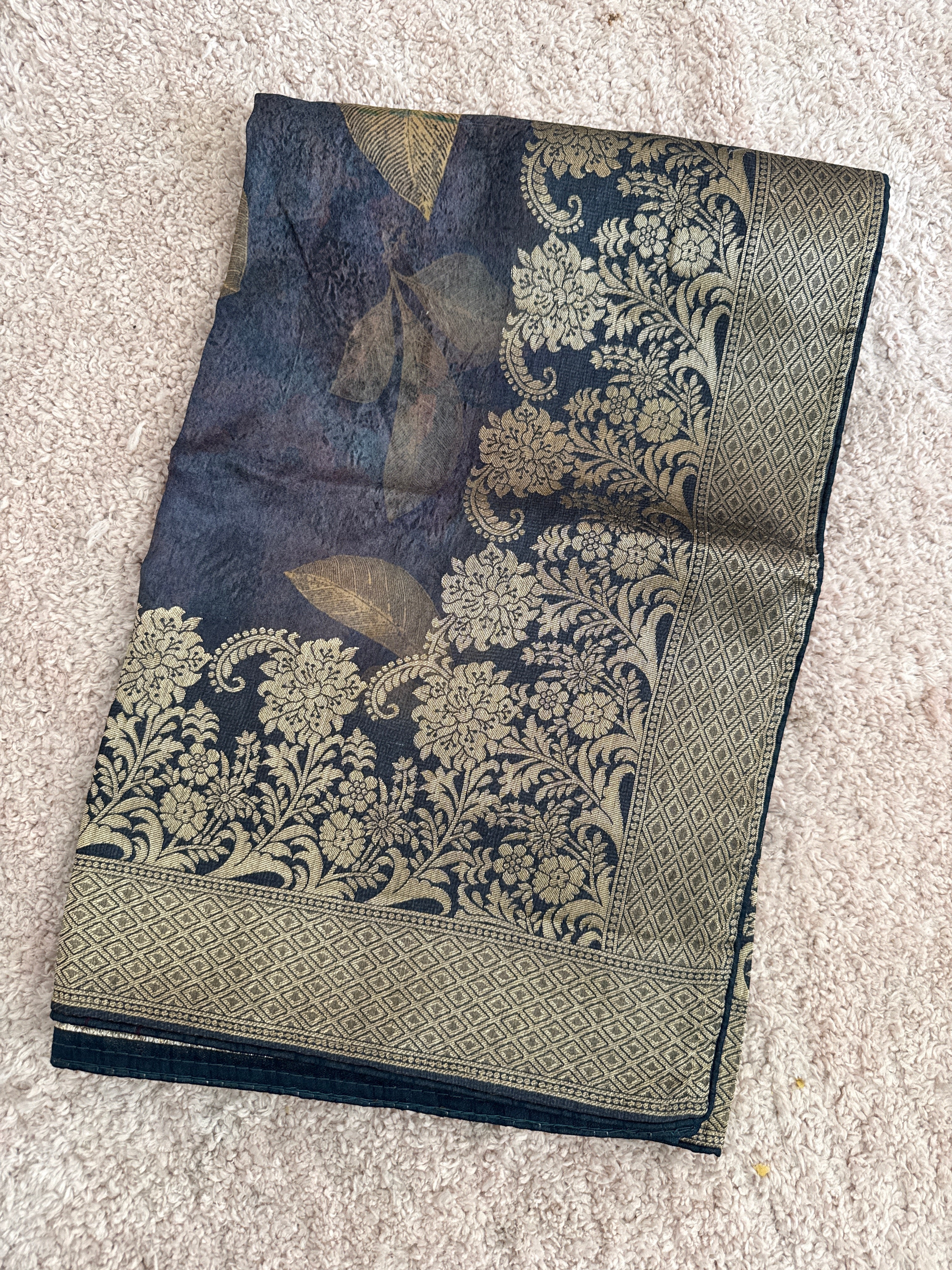 Pure Dolla Silk Banarasi Digital Print Dupatta – Smoky Purple | Gold Woven Border