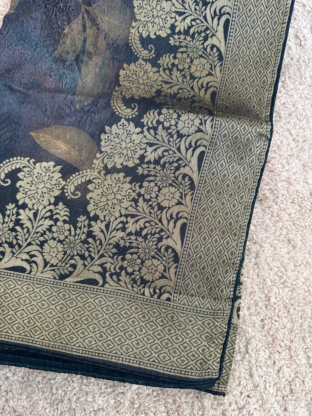 Pure Dolla Silk Banarasi Digital Print Dupatta – Smoky Purple | Gold Woven Border