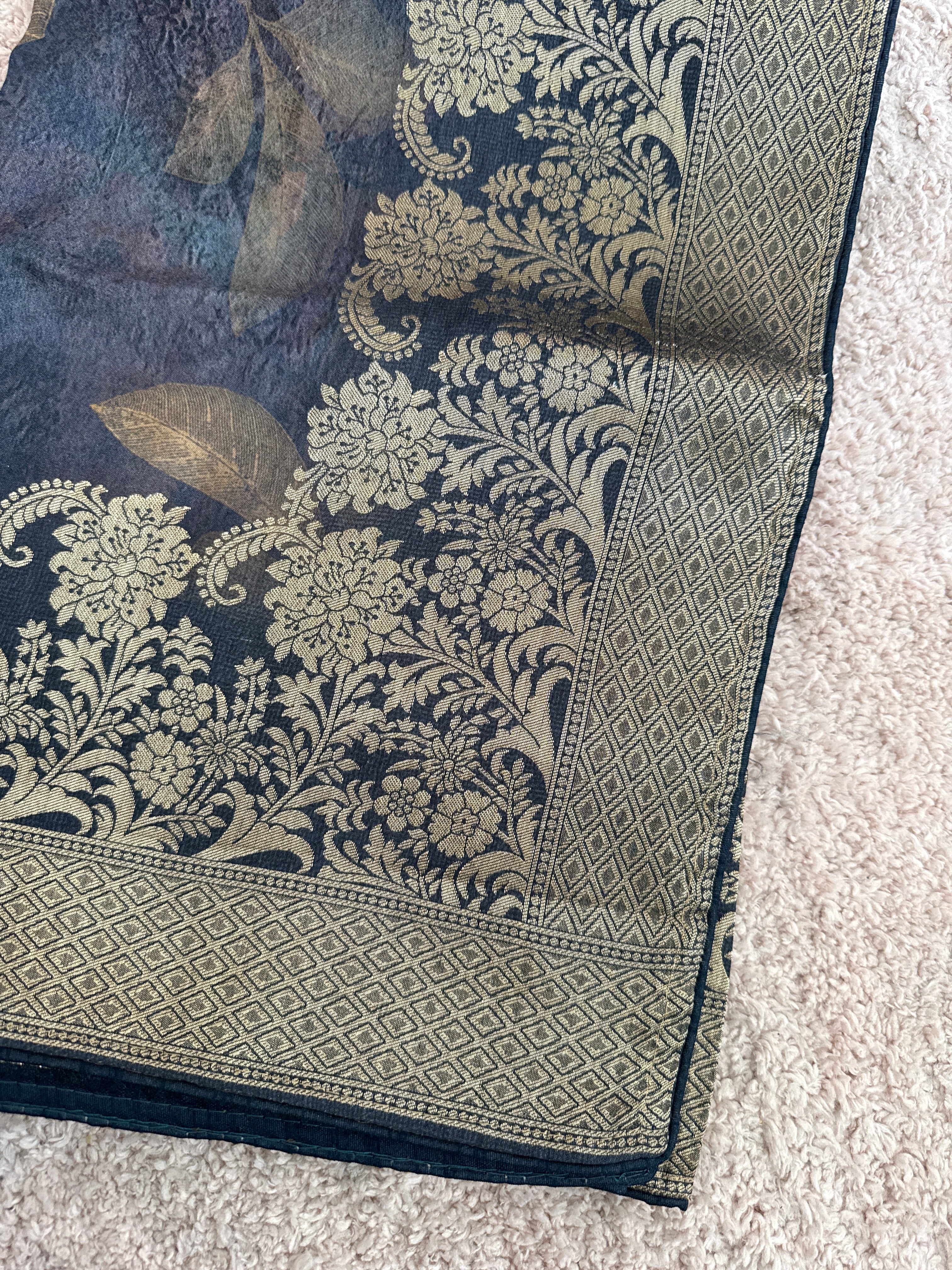 Pure Dolla Silk Banarasi Digital Print Dupatta – Smoky Purple | Gold Woven Border