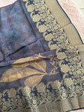 Pure Dolla Silk Banarasi Digital Print Dupatta – Smoky Purple | Gold Woven Border