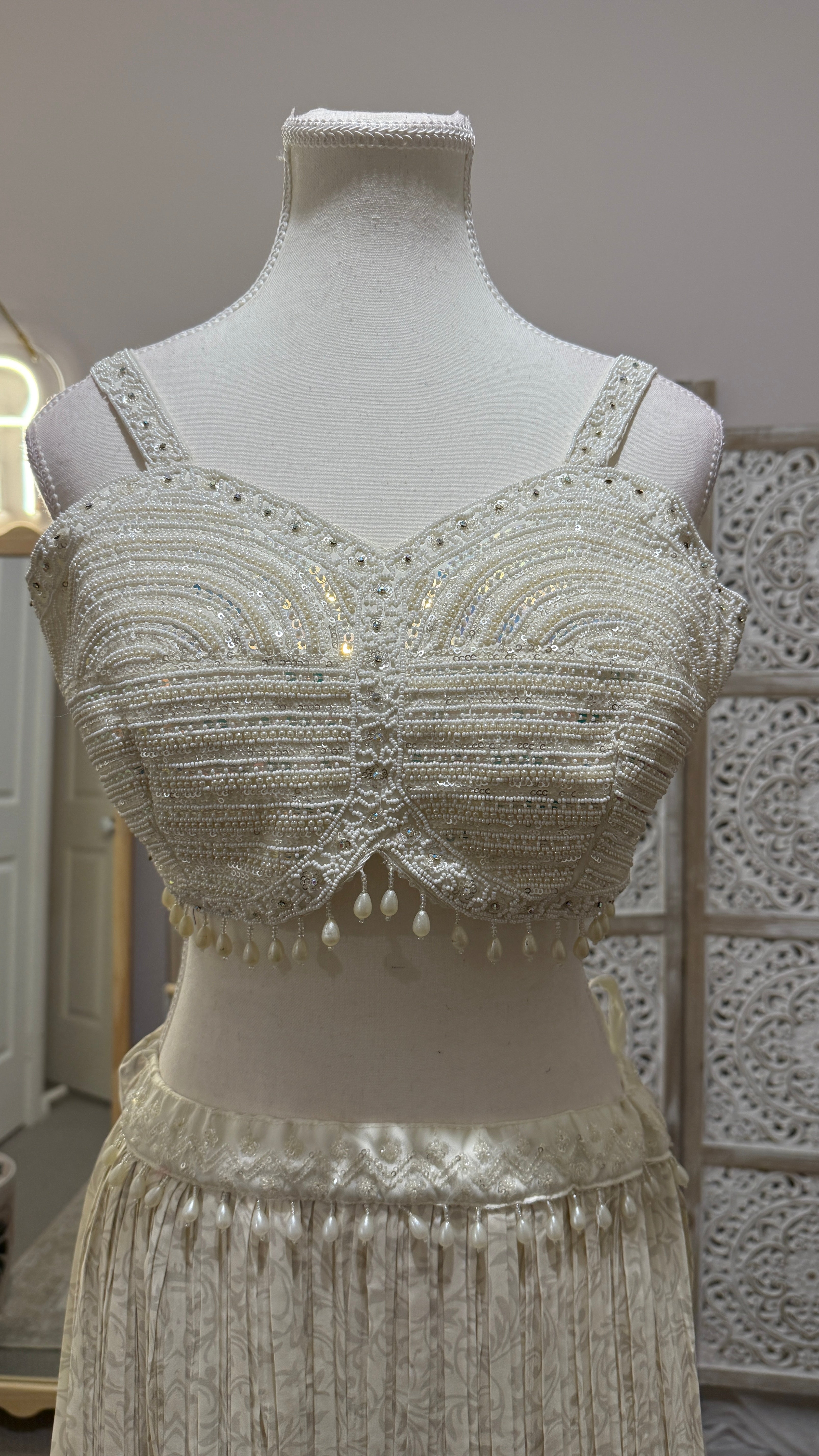 Ivory white floral lehenga