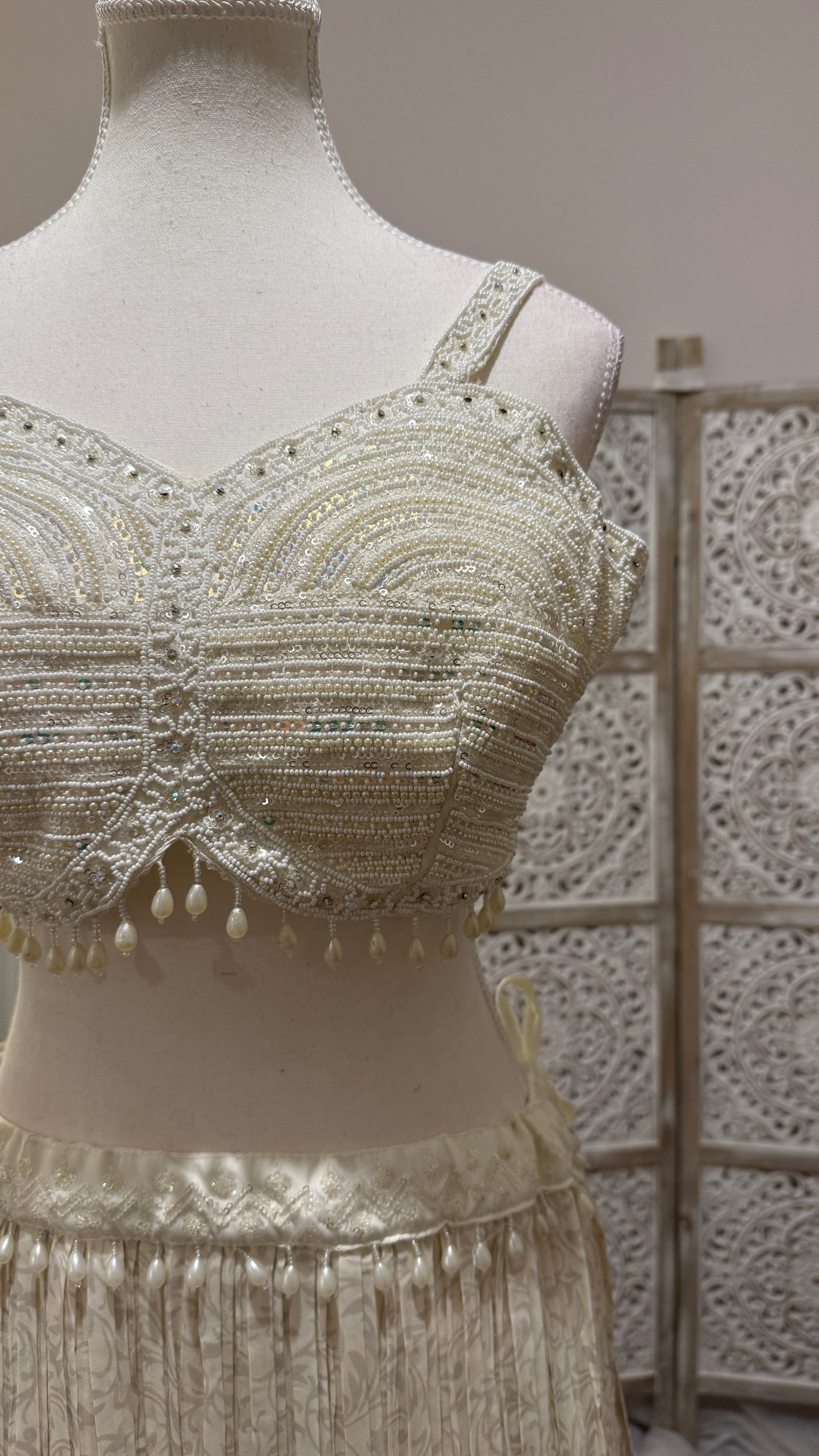 Ivory white floral lehenga