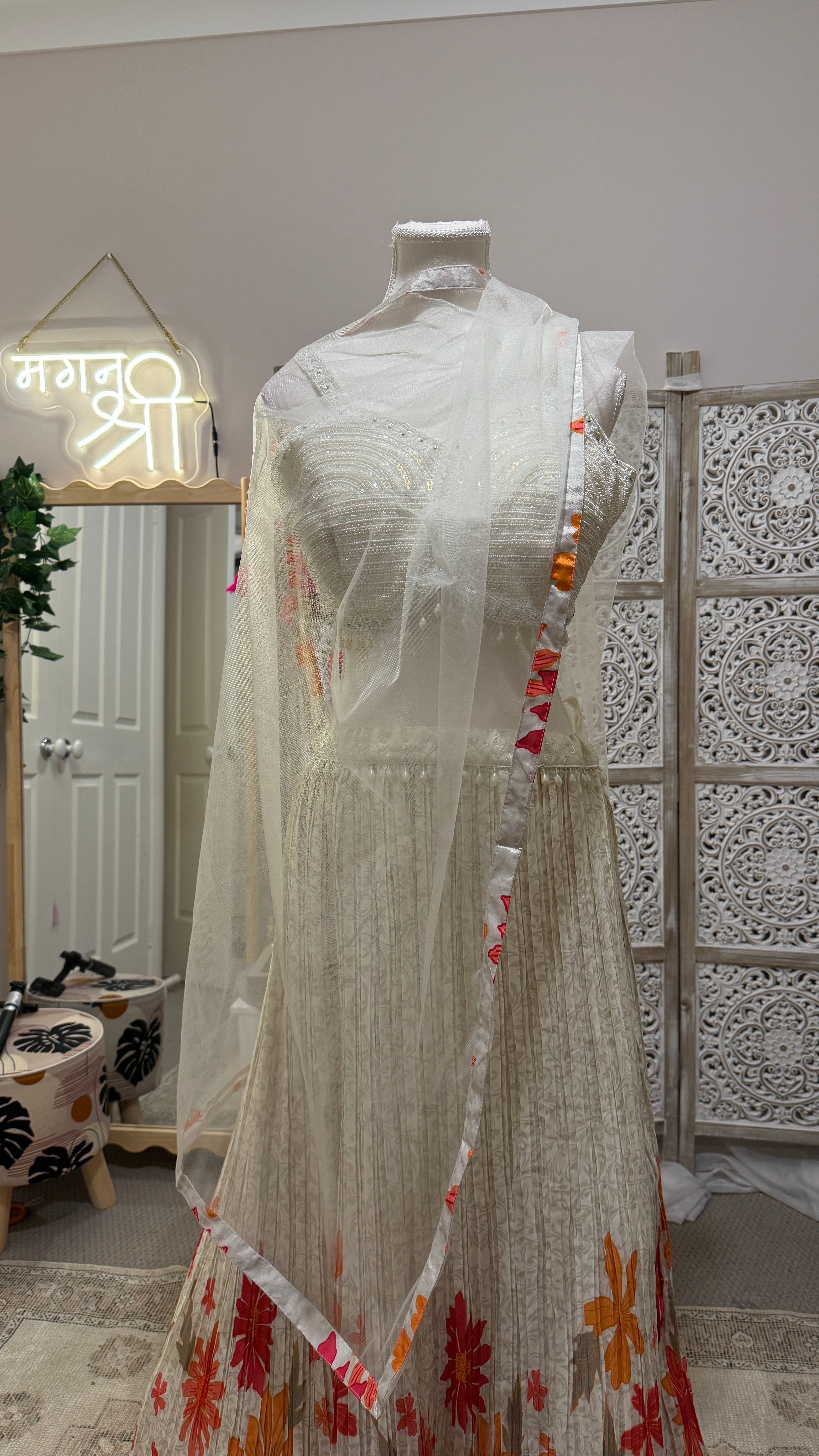 Ivory white floral lehenga