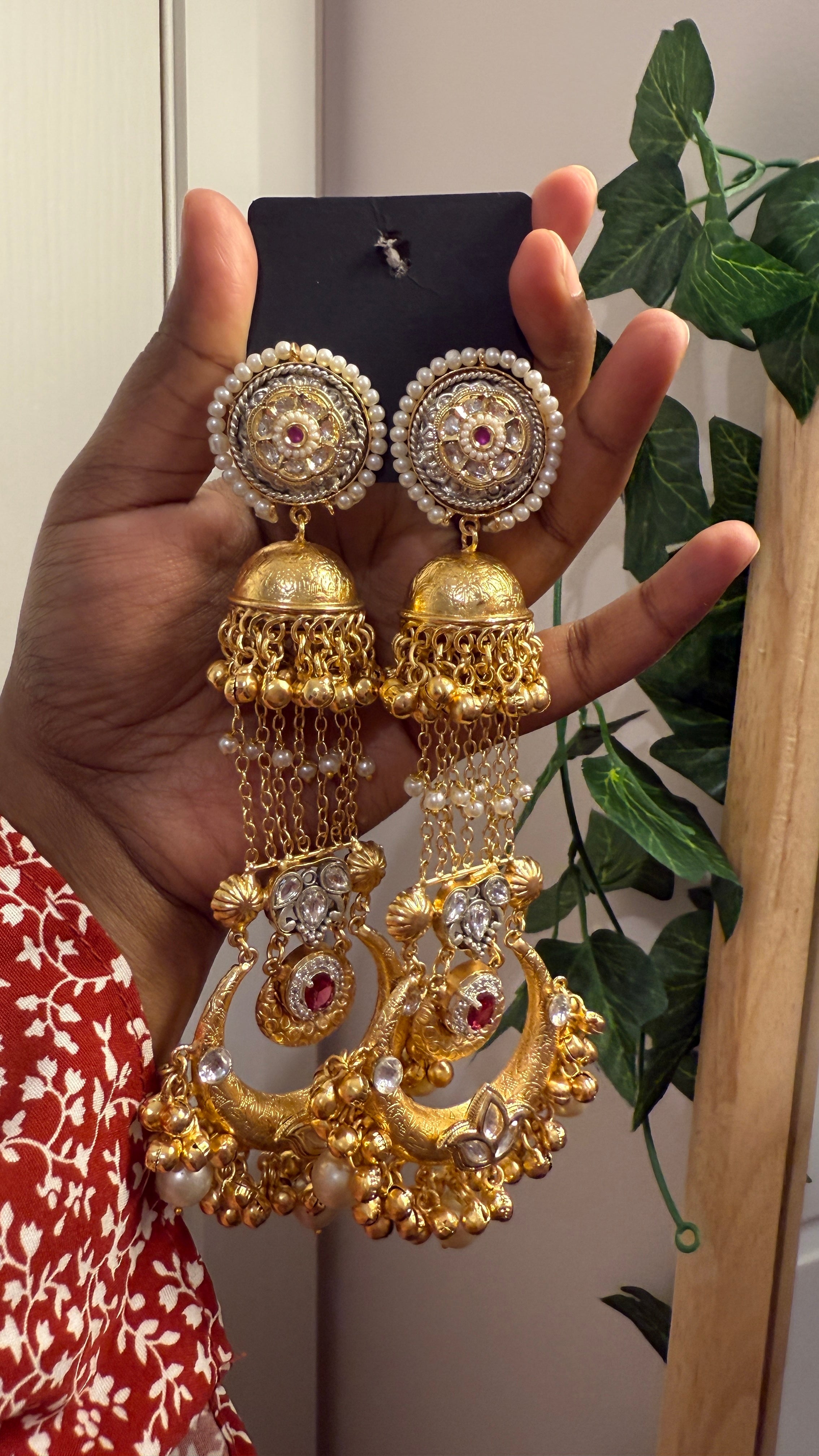 Maharani Jhumka — Gold Kundan Pearl Chandbali Earrings