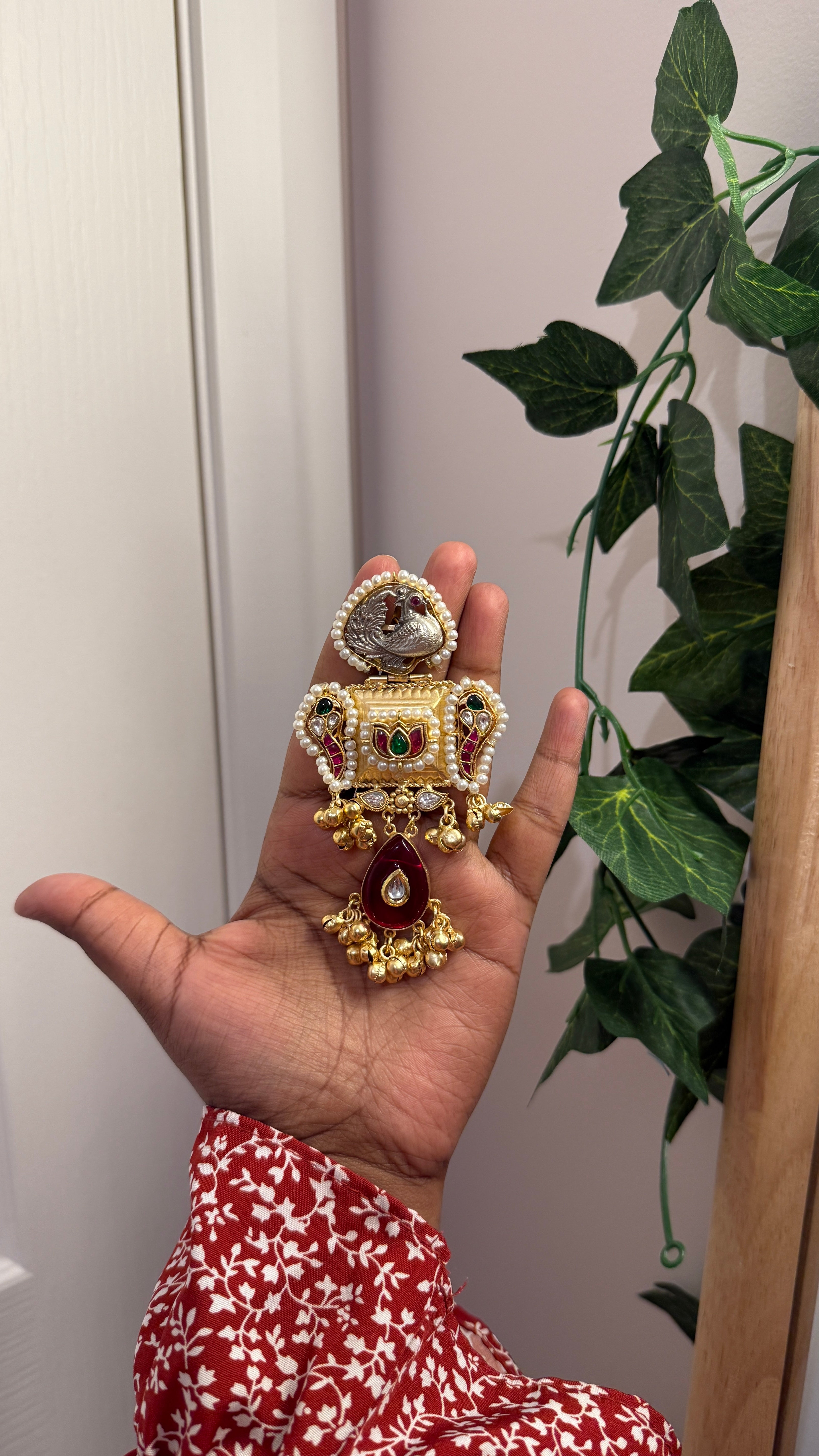 Mor Shahi — Gold Peacock Kundan Pearl Drop Earrings