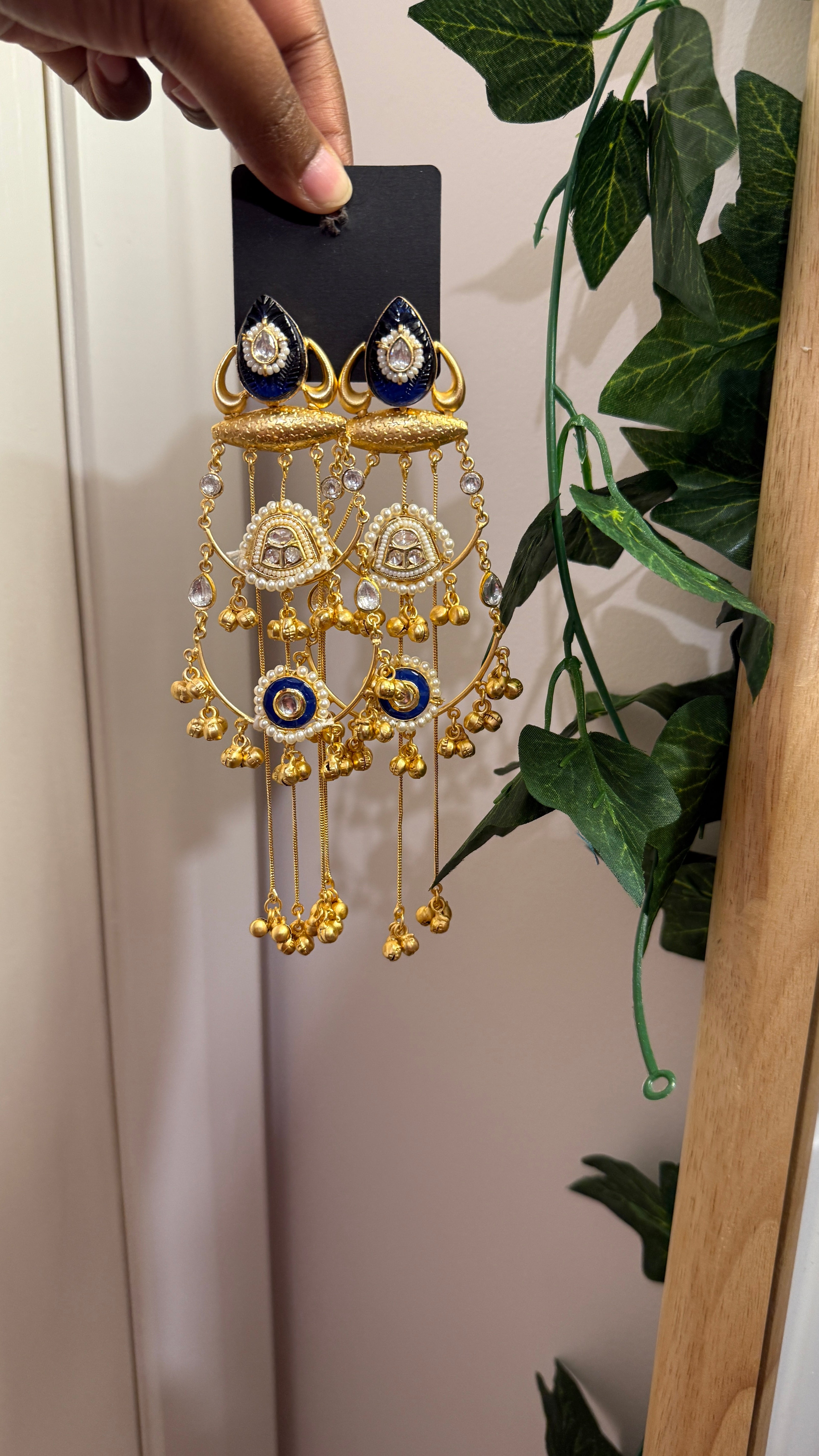 Neel Aangan — Indigo Kundan Pearl Statement Earrings