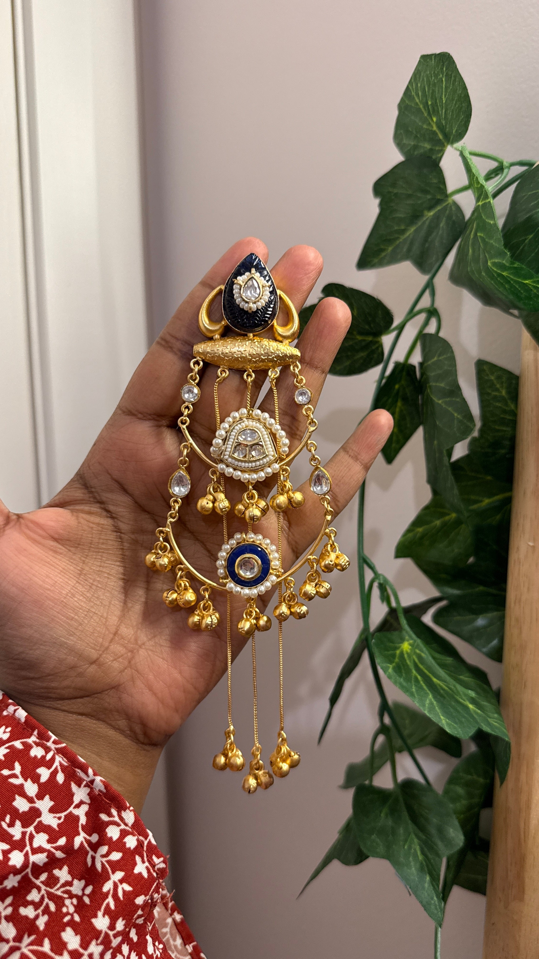 Neel Aangan — Indigo Kundan Pearl Statement Earrings