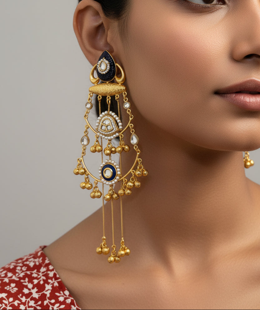 Neel Aangan — Indigo Kundan Pearl Statement Earrings