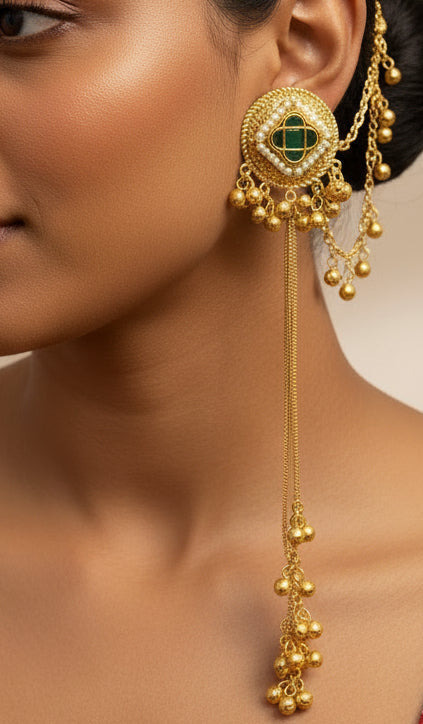 Meher Jaal — Emerald Kundan Sahara Statement Earrings