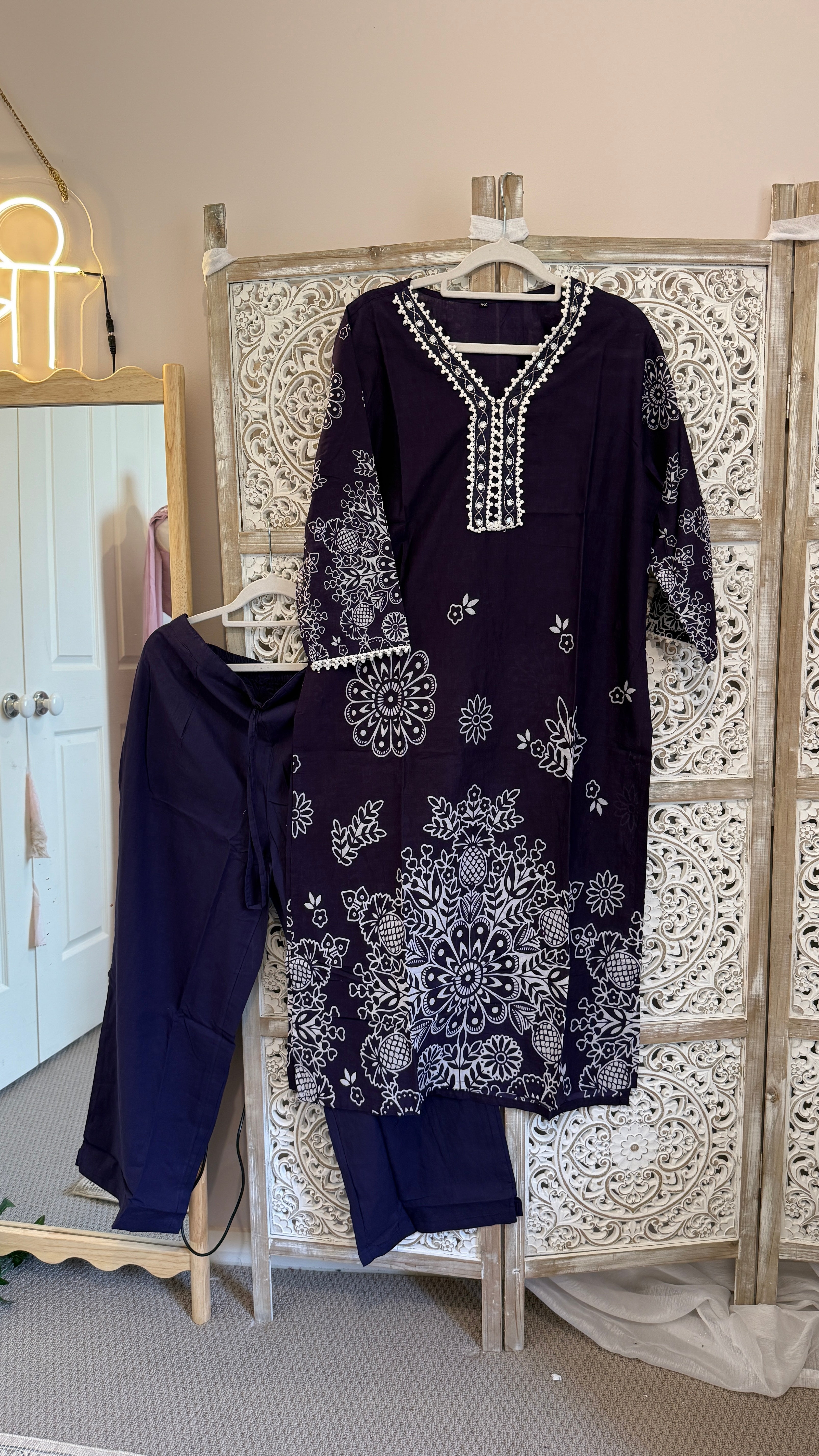 Neel  Bahar — Deep Indigo Block Print Cotton Kurta Set