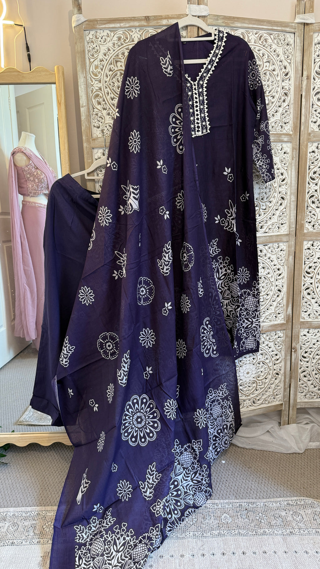 Neel  Bahar — Deep Indigo Block Print Cotton Kurta Set