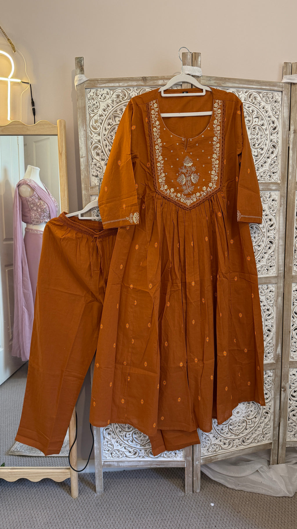 Raunaq — Embroidered Midi Anarkali Cotton Suit Set