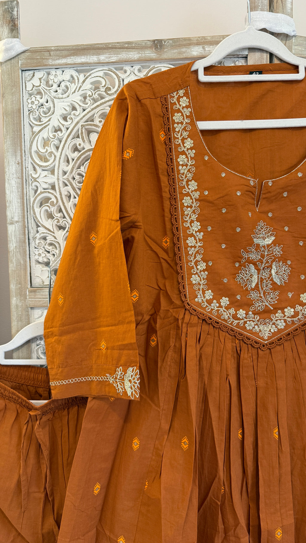 Raunaq — Embroidered Midi Anarkali Cotton Suit Set