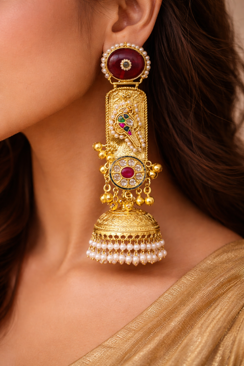 Surkh Noor — Ruby Heritage Statement Jhumkas