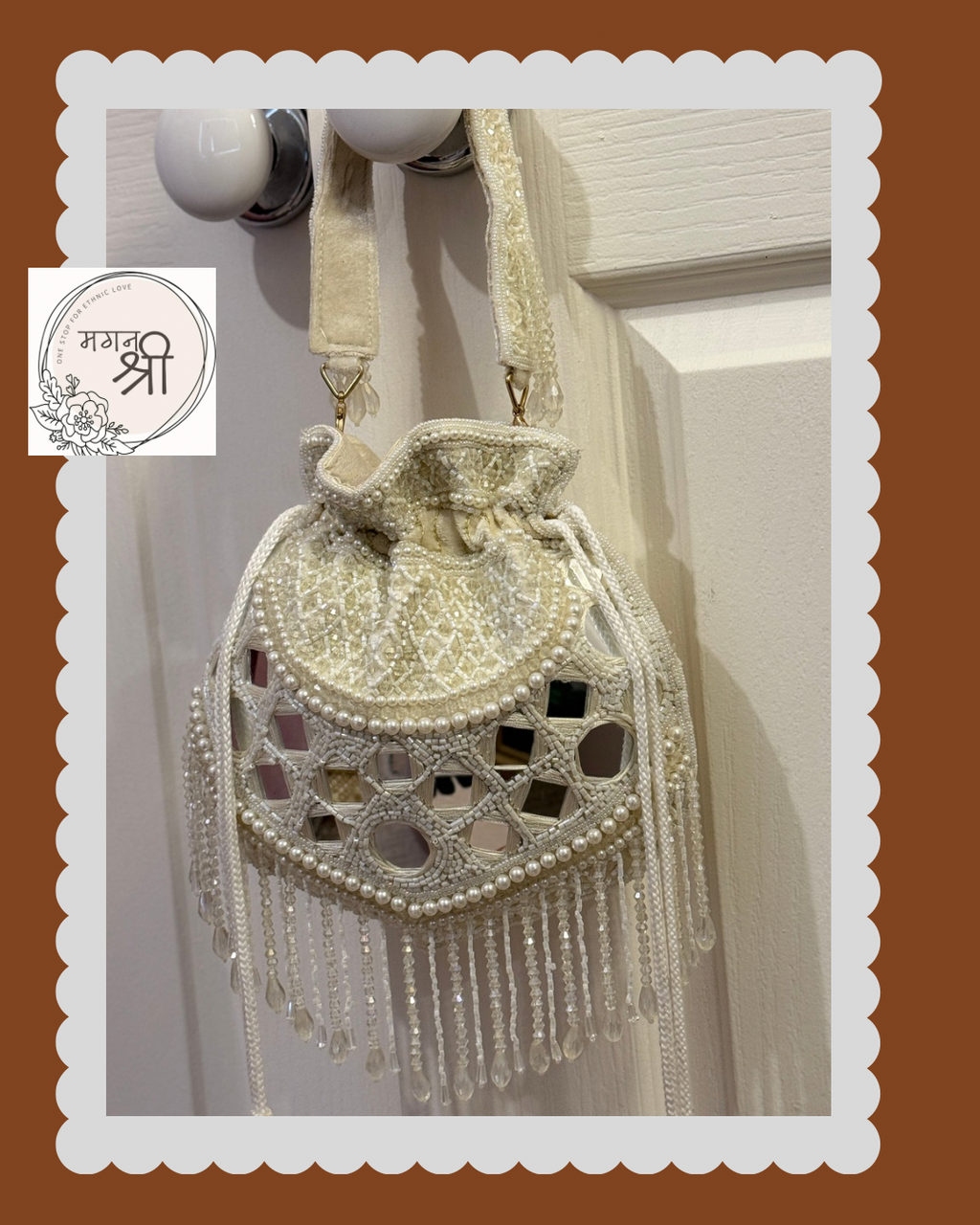 Premium Pearl and Mirror Hand-Embroidered Potli Bag