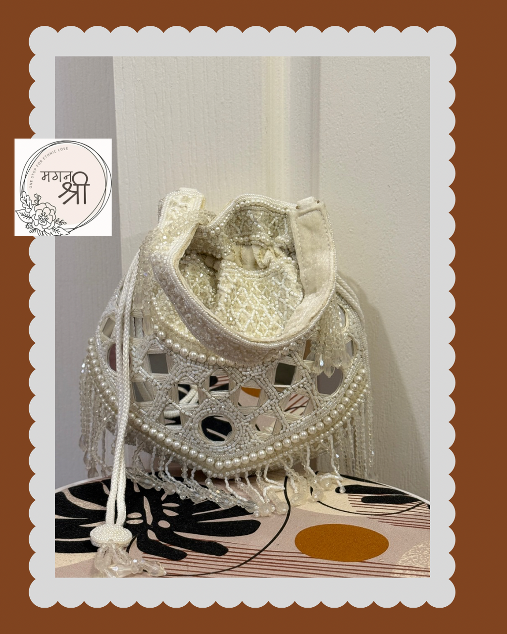 Premium Pearl and Mirror Hand-Embroidered Potli Bag
