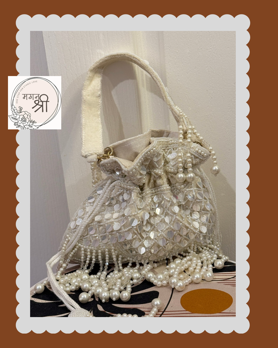 Pearl and Sequin Hand-Embroidered Potli Bag