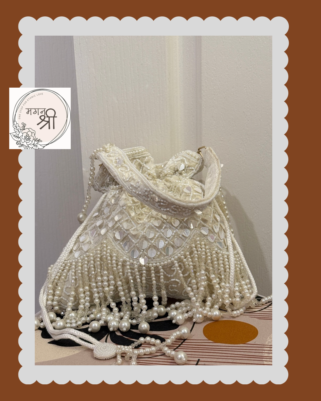 Pearl and Sequin Hand-Embroidered Potli Bag